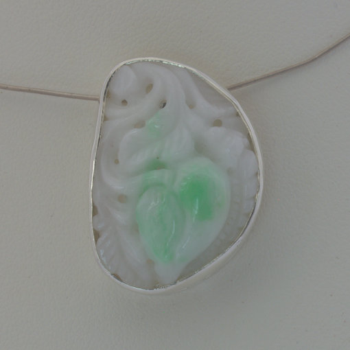 Pendant Green White Burma Jade Mango Carving Moss Snow A Jadeite 925 Design 560