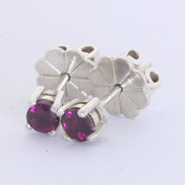 Rubellite Red Tourmaline 4 mm Rounds Silver Studs Post Ladies Earrings Design 80