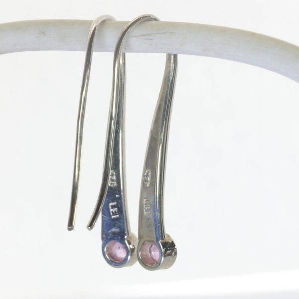Pink Sapphire Round Gemstone Sterling 925 Silver Long Hook Earrings Design 342