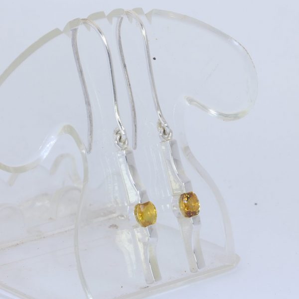 Yellow Sapphire 925 Silver Ladies Earrings Wire Hook Dangle Stick Design 134