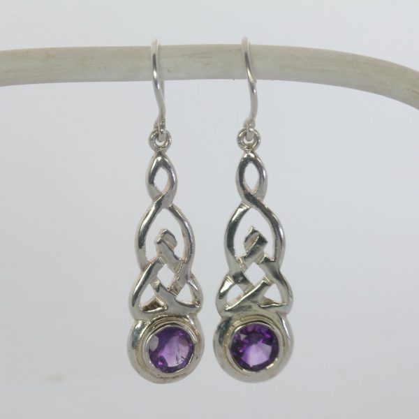 Purple Amethyst Celtic Knot Eternity Symbol 925 Dangle Hook Earrings Design 79