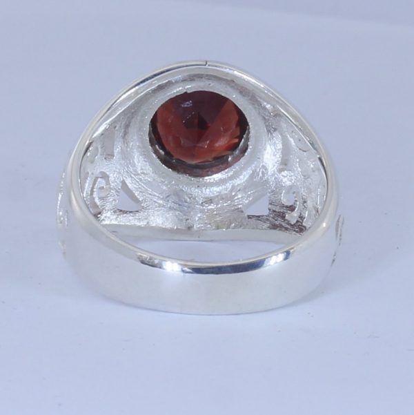 Red Garnet Round Gem Sterling Ajoure Filigree Ring Size 7.5 Solitaire Design 146