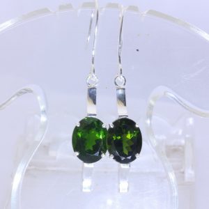 Earrings Pair Green Chrome Diopside Ovals Silver Hook Dangle Stick Design 184