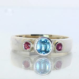Cambodian Windex Blue Zircon Red Ruby Sterling Ring size 9 Unisex Design 162