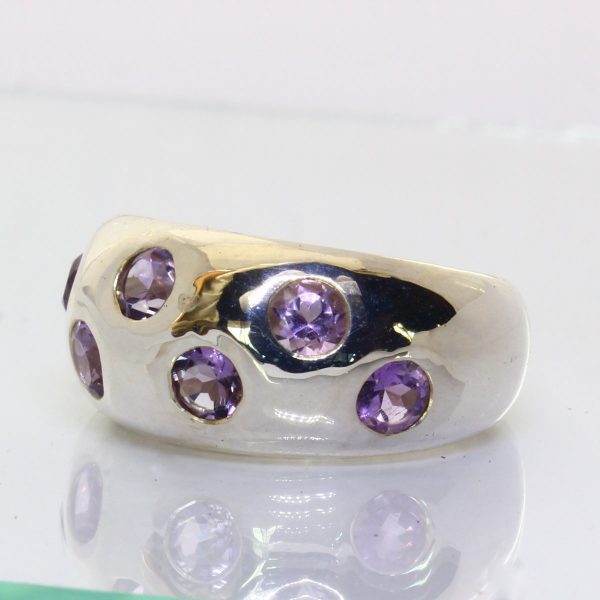 Purple Amethyst Seven Round Burma Gemstones Sterling Ring size 9.25 Design 313