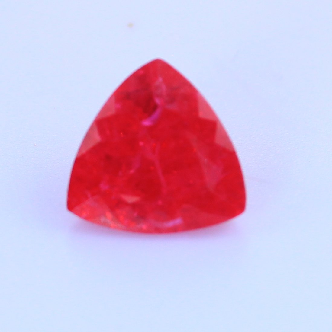 Red Ruby Lab Created Flux Veil Inclusions 10.6 mm Trillion Cut 4.50 Carat