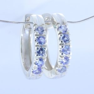 Earring Pair Light Blue Tanzanite Rounds Sterling Hinged Hoop Lock Design 610