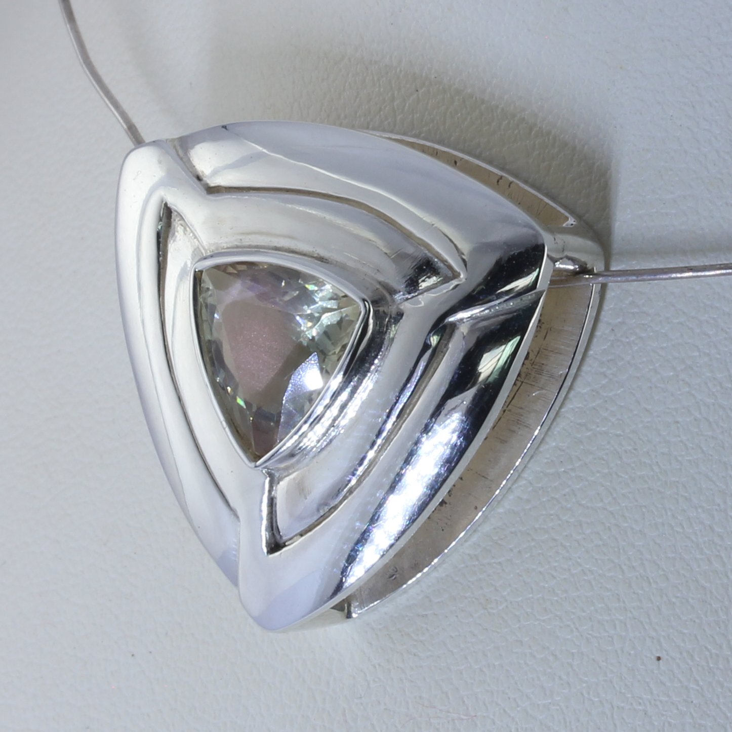 Oregon Sunstone Trillion Pendant Handmade Silver Celtic Knot Unisex Design 562