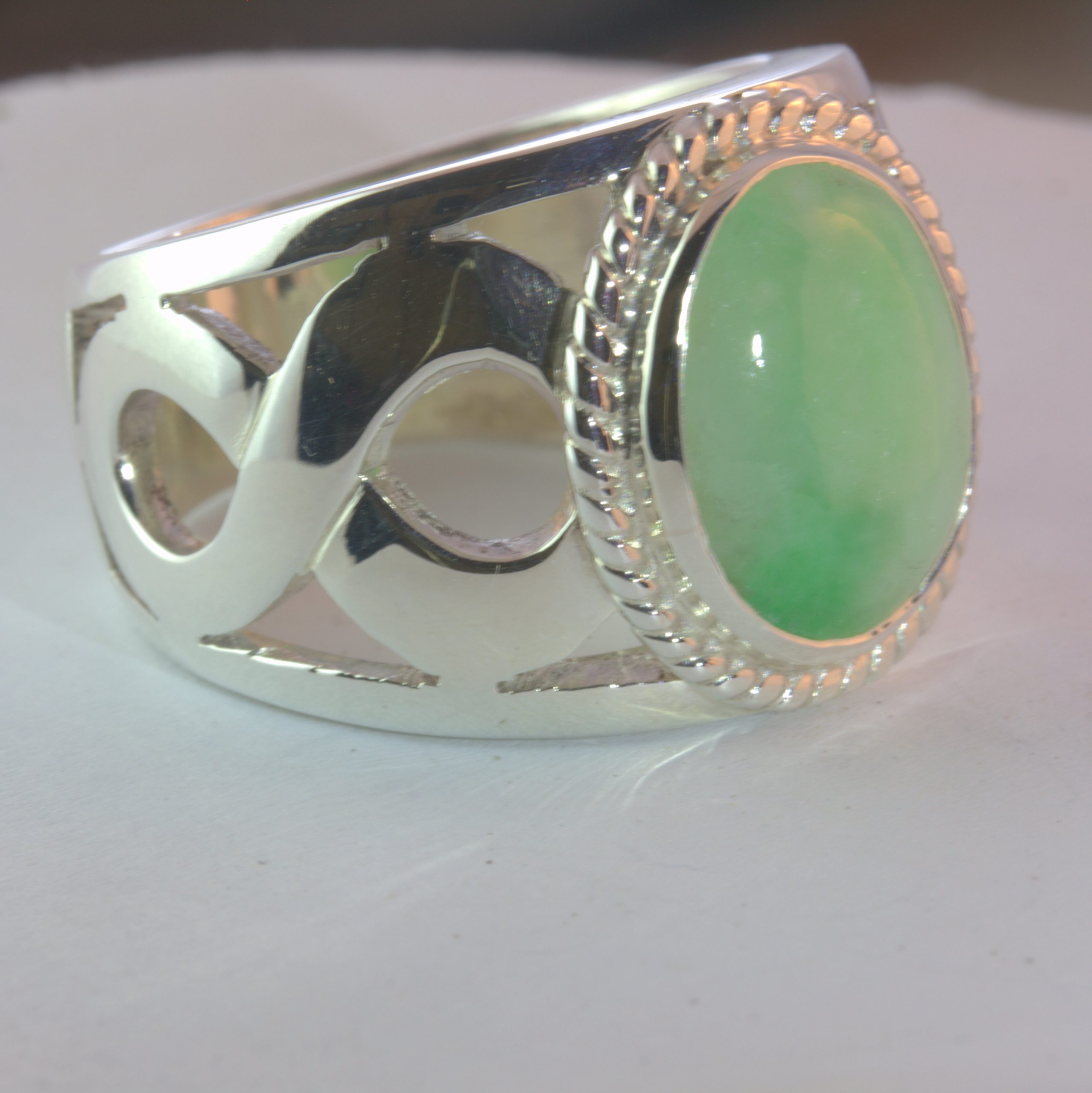 Jade Ring Burma Untreated Jadeite Handcrafted 925 Size 11.25 Infinity Design 670