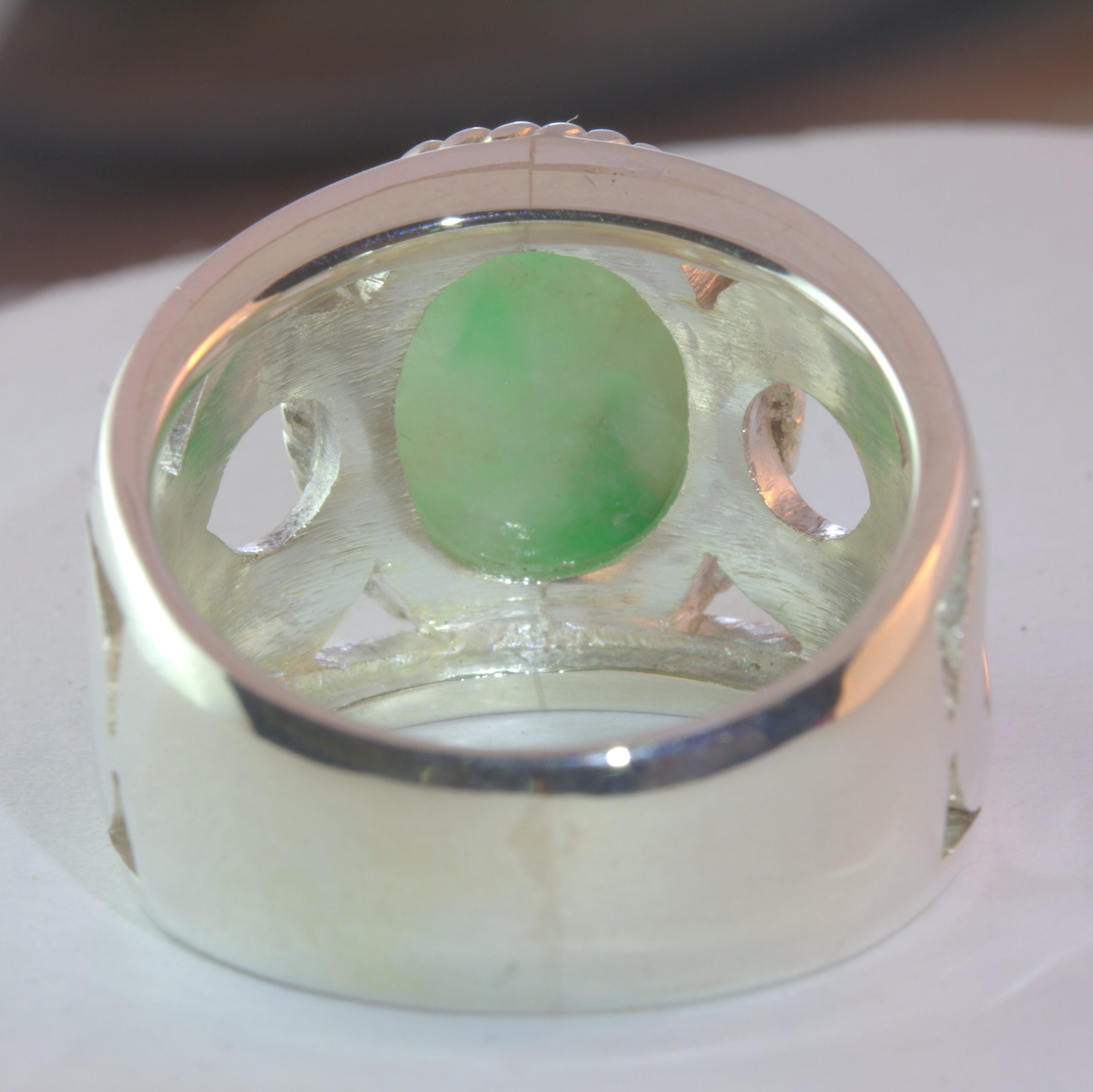 Jade Ring Burma Untreated Jadeite Handcrafted 925 Size 11.25 Infinity Design 670