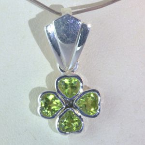 Peridot Pendant Four Leaf Clover Good Luck Charm Handcrafted Sterling Design 231