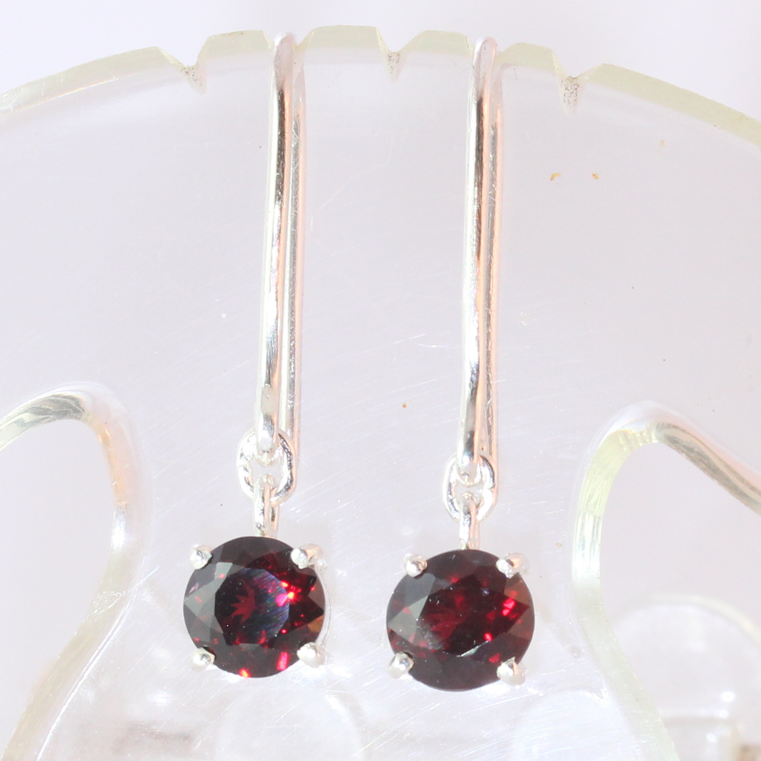 Earring Pair Red Garnet Untreated Rounds Sterling Silver Dangle Hook Design 582