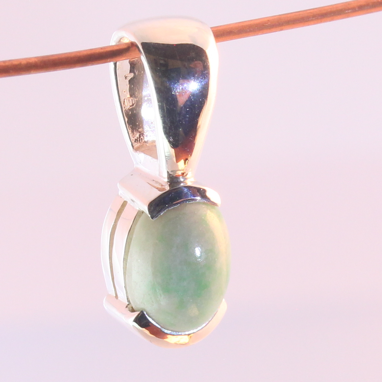 Jade Oval Pendant Burma A Grade Jadeite Gemstone Silver Unisex Rigid Design 274